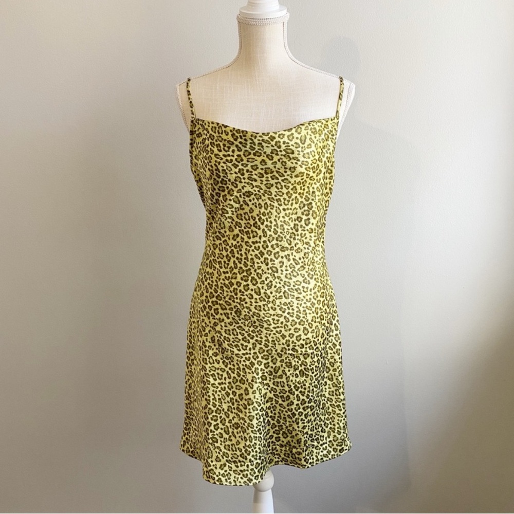 Green Leopard Print Slip Dress